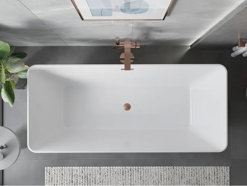 Mexen Velo Slim, voľne stojaca vaňa 170 × 75 cm, biela lesklá, medený matný prepad, 52811707500-65