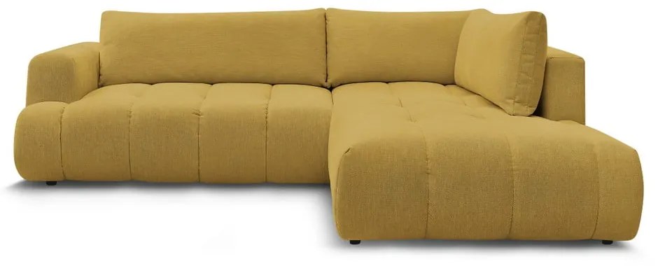 Rozkladacia/s úložným priestorom rohová pohovka v horčicovej farbe (pravý roh/do L) Fuji – Bobochic Paris