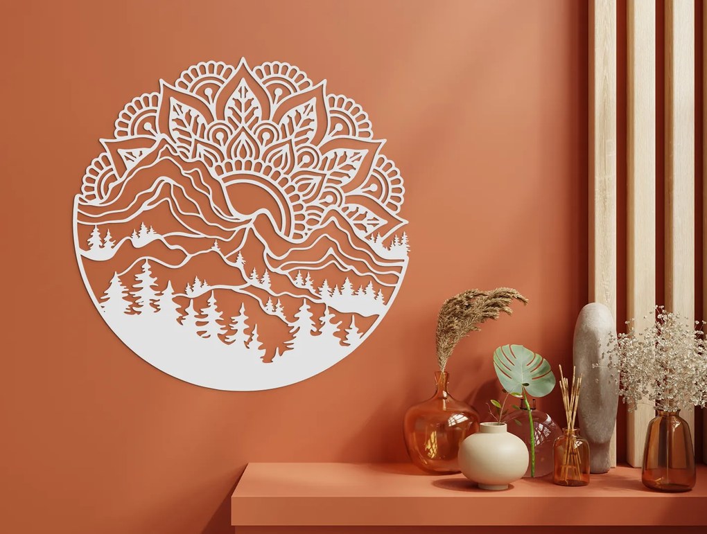 drevko Drevená mandala na stenu Východ Slnka Rozmer obrazu: 44,5 x 44 cm, Farba dekorácie: Čierna