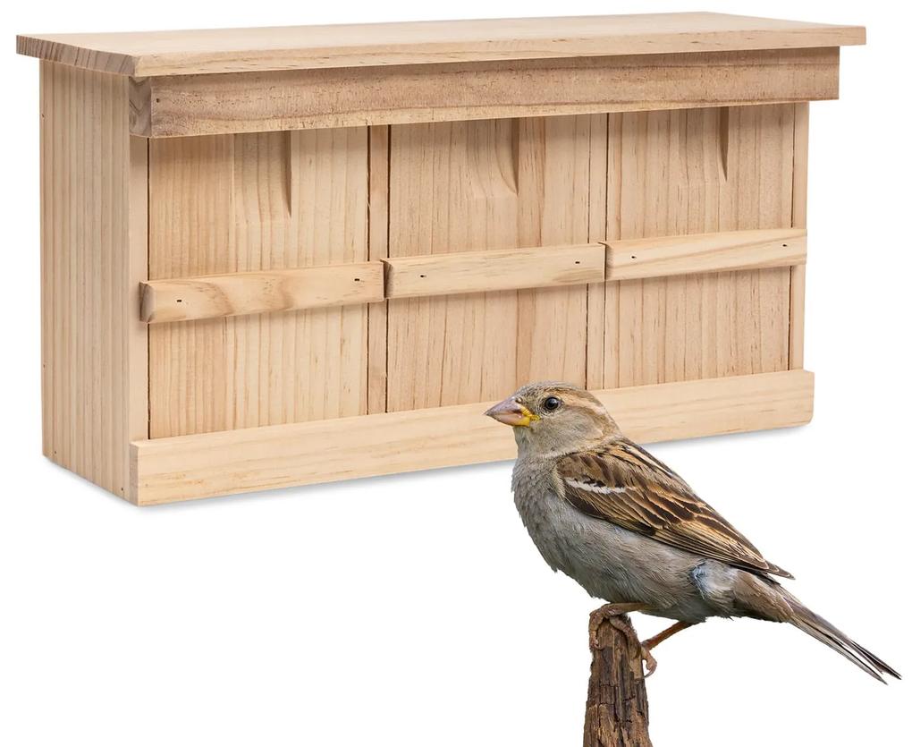 Vtáčia búdka pre vrabcov, neošetrené prírodné drevo, závesné očká, zmotovaná