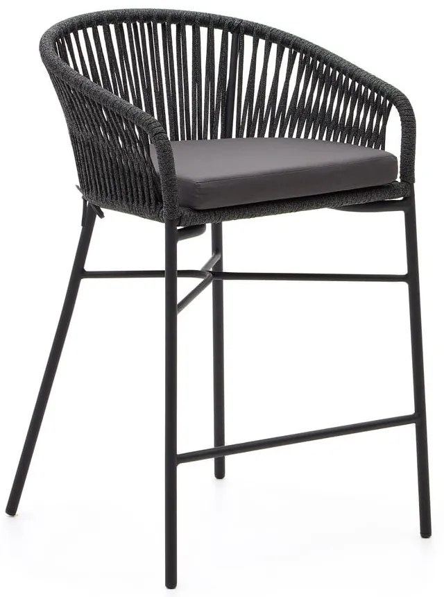 Čierna kovová/polstrovaná záhradná barová stolička Yanet – Kave Home