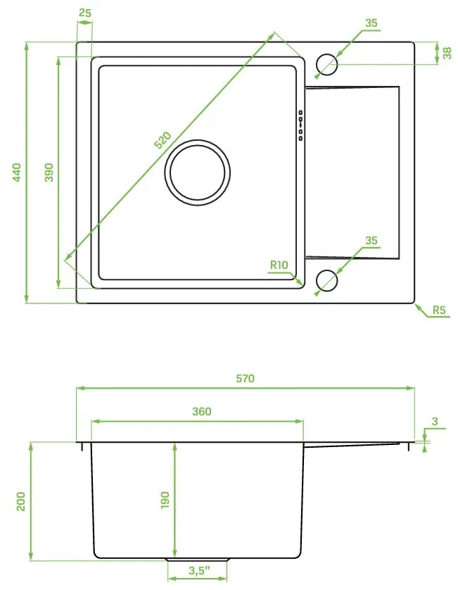 Laveo Marmara, 1-komorový nerezový drez 570x440x200 mm, medená matná, LAV-SAM_813T