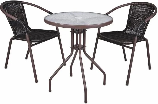 Bistro stolík so sklenenou doskou a 2 stoličkami z polyratanu Garth