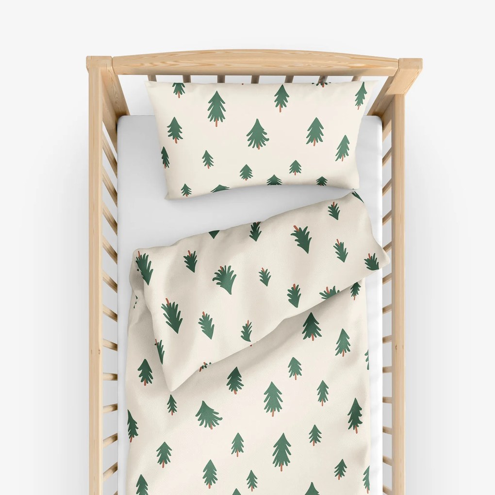 Goldea bavlnené obliečky do detské postieľky - stromčeky na režnom 110 x 125 a 35 x 55 cm