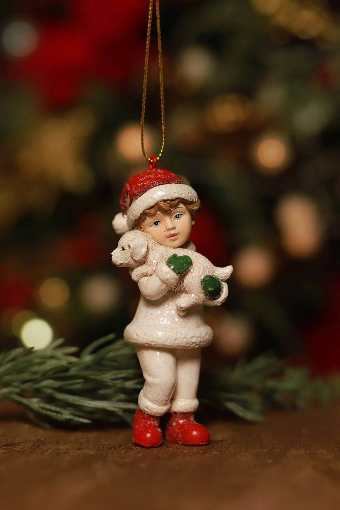 Klasik vianočná ozdoba chlapec so šteniatkom 10cm