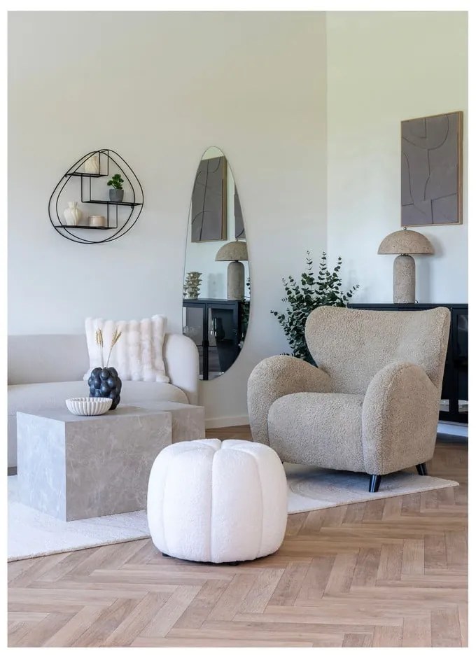 Biely taburet z textílie buklé Paisley – House Nordic