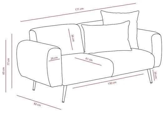Dvojmiestná pohovka PISA svetlosivá