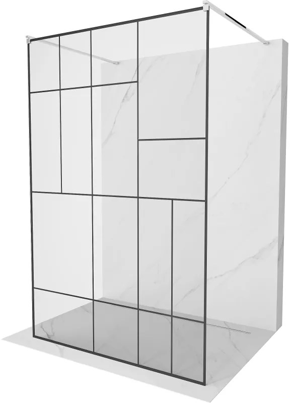 Mexen Kioto, priechodná sprchová zástena 100 x 200 cm, 8mm sklo číre/čierny vzor, 2x chrómová stabilizačná rozpera, 800-100-002-01-78