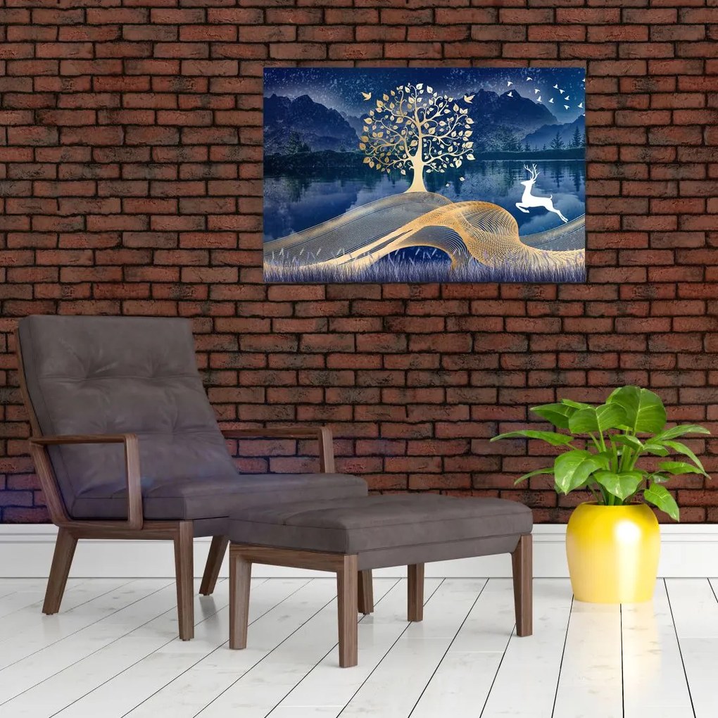 Obraz jeleňov pri splne (90x60 cm)