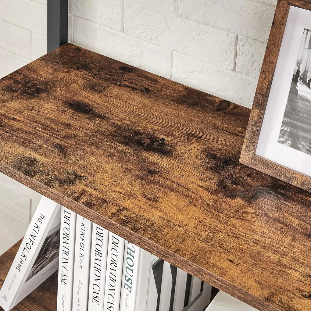 Polica na knihy, knižnica 6-úrovňová, rustikálna hnedá