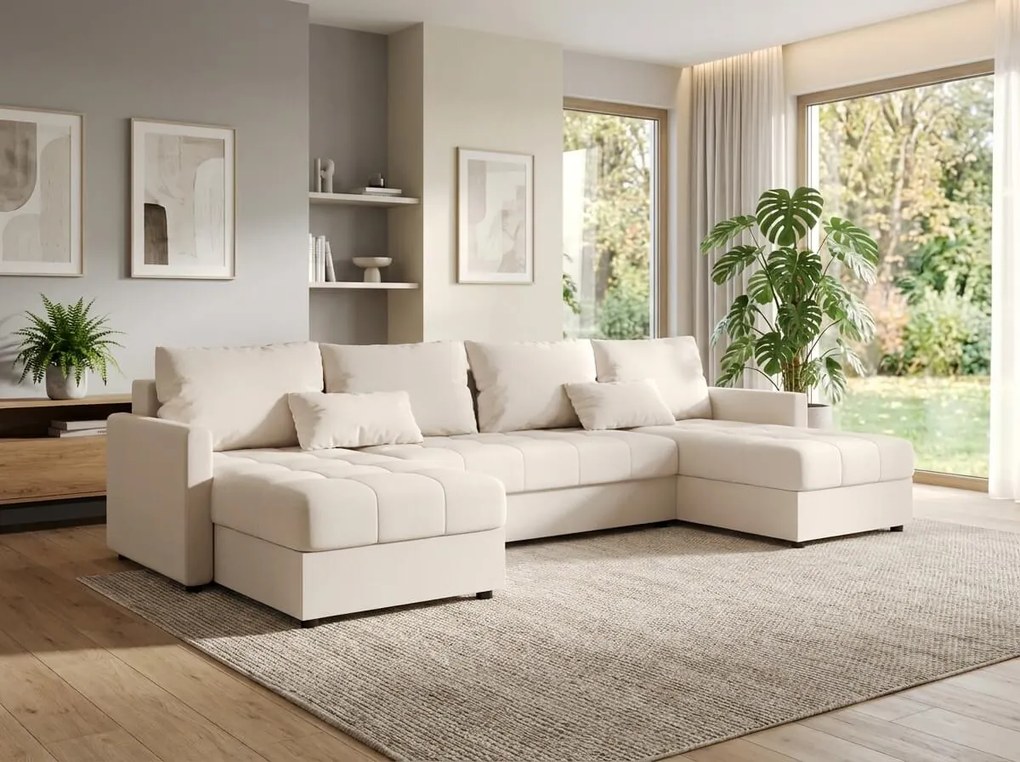 AKCIA Rozkladacia sedacia súprava do U VENORIA 285x146 cm, krémová + 2 vankúšiky ZDARMA II. akosť