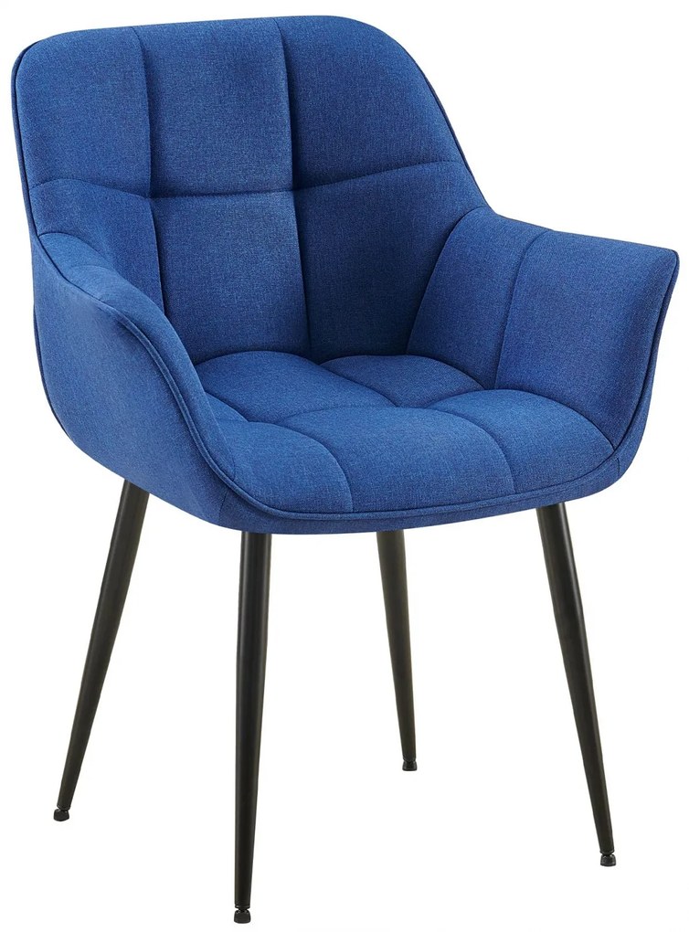 Stolička s podrúčkami Roseville - látka, nohy čierny kov - Modrá