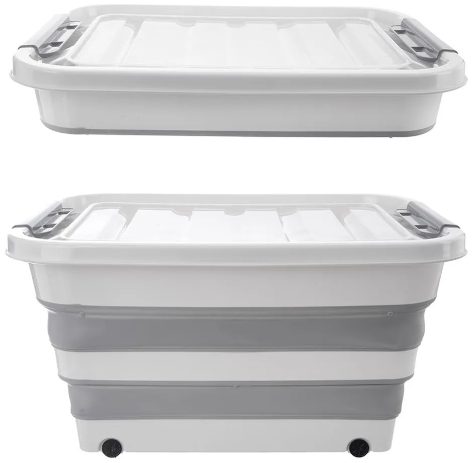 Bielo-sivý plastový úložný box s vekom 54x39x28 cm Kemp – Orion