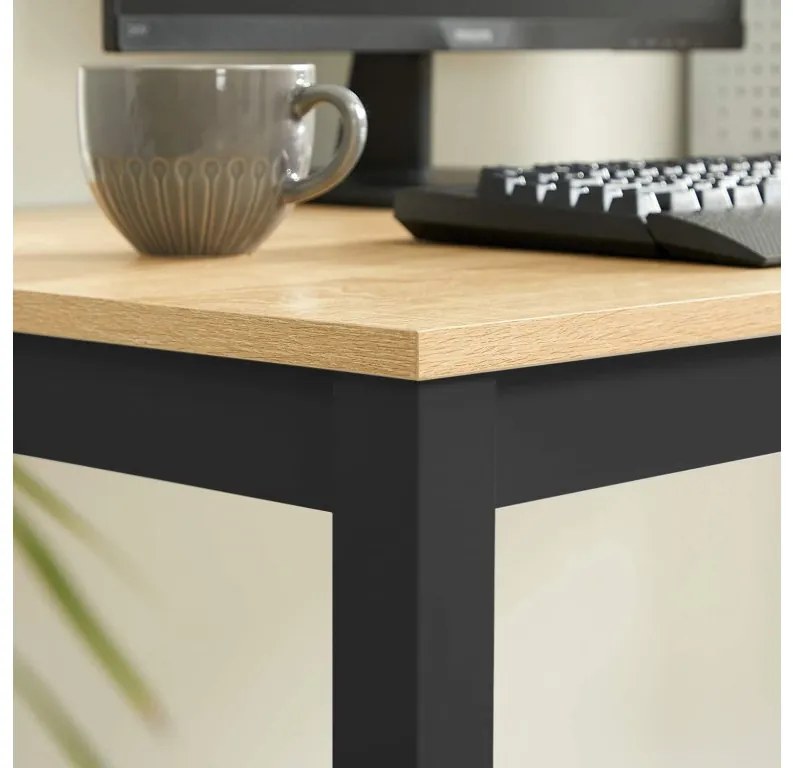 Jedálenský set 1 + 4, stôl TESSA 120x60 cm čierna/dekor dub + čierna plastová stolička ESSEN