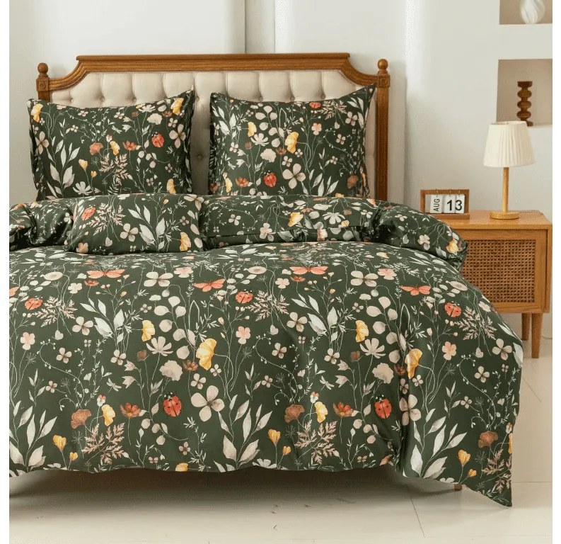 Obliečky z mikrovlákna COLORFUL MEADOW tmavo zelené Rozmer obliečky: 2 ks 70 x 90 cm | 200 x 220 cm