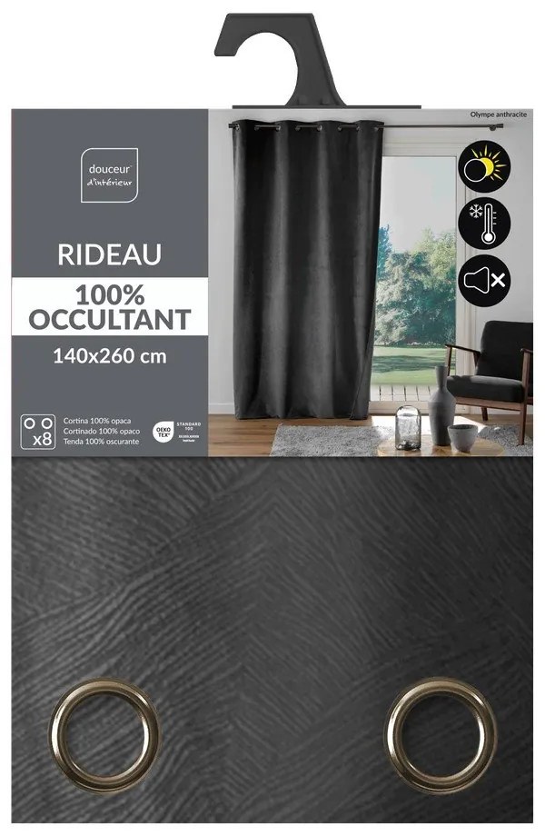 Antracitový zamatový záves 140x260 cm Olympe – douceur d'intérieur