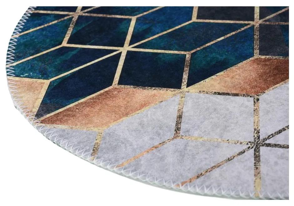 Umývateľný okrúhly koberec v bielo-petrolejovej farbe ø 80 cm – Vitaus
