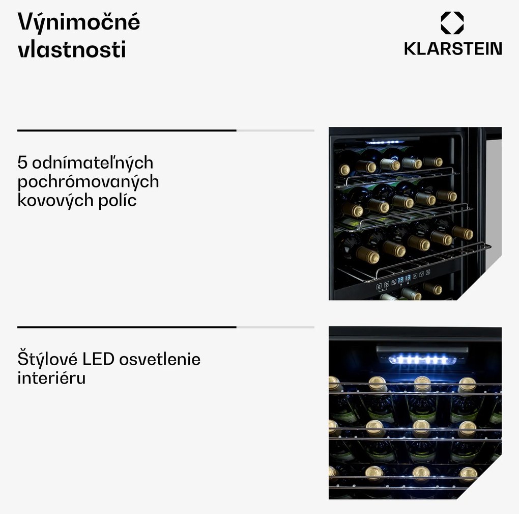 Klarstein Shiraz 29 Duo, vinotéka, 80 l, 29 fliaš, 2 zóny, 5–22°C, ovládanie, čierna