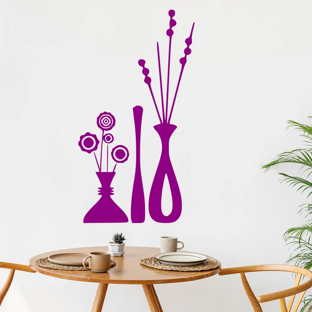 Veselá Stena Samolepka Kvety vo váze Farba: červená, Veľkosť: 60 x 32 cm