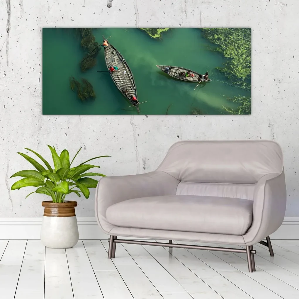Obraz - Rybári na rieke (120x50 cm)