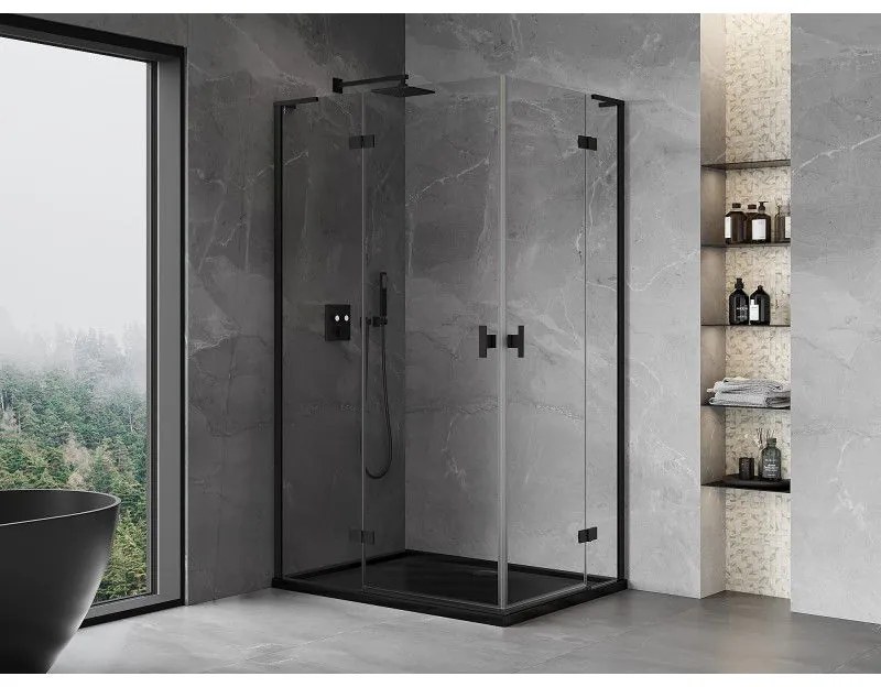 Mexen Mist-H L Duo, 2-krídlový sprchový kút 95 x 75 cm, číre sklo, čierny profil, 8A5L-095L-075P-70-00