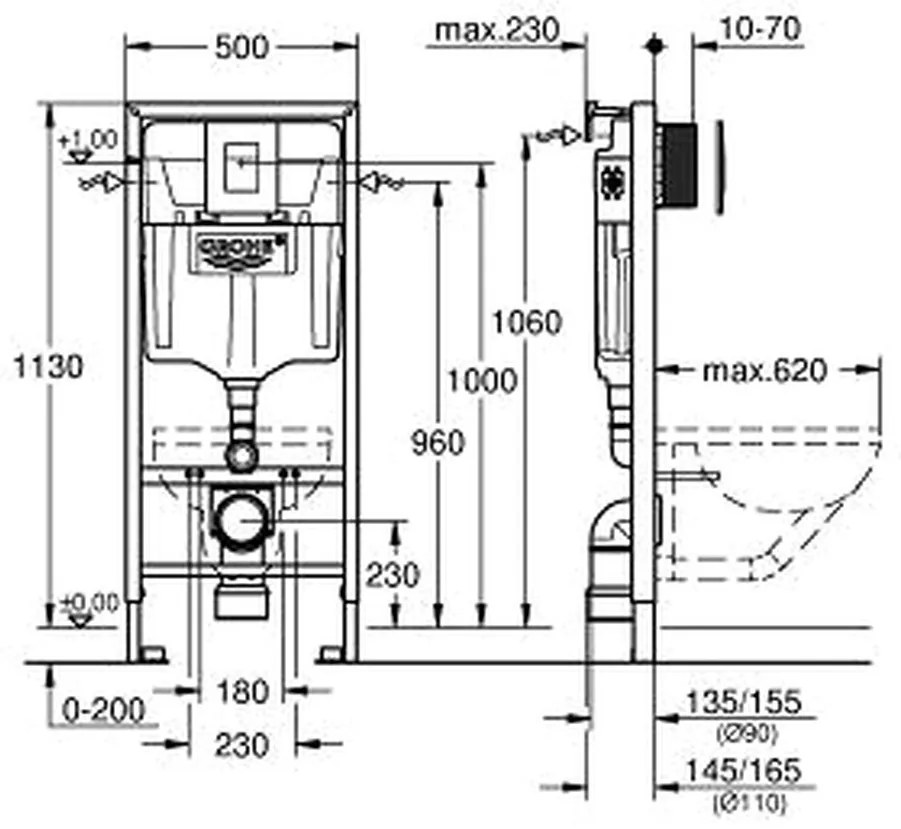 Ideal Standard G+IS 3 - set 5v1- Rapid SL pre WC + tlačidlo + úchyty + závesné WC Tesi s AQUABLADE + WC sedátko ultraploché Soft-Close