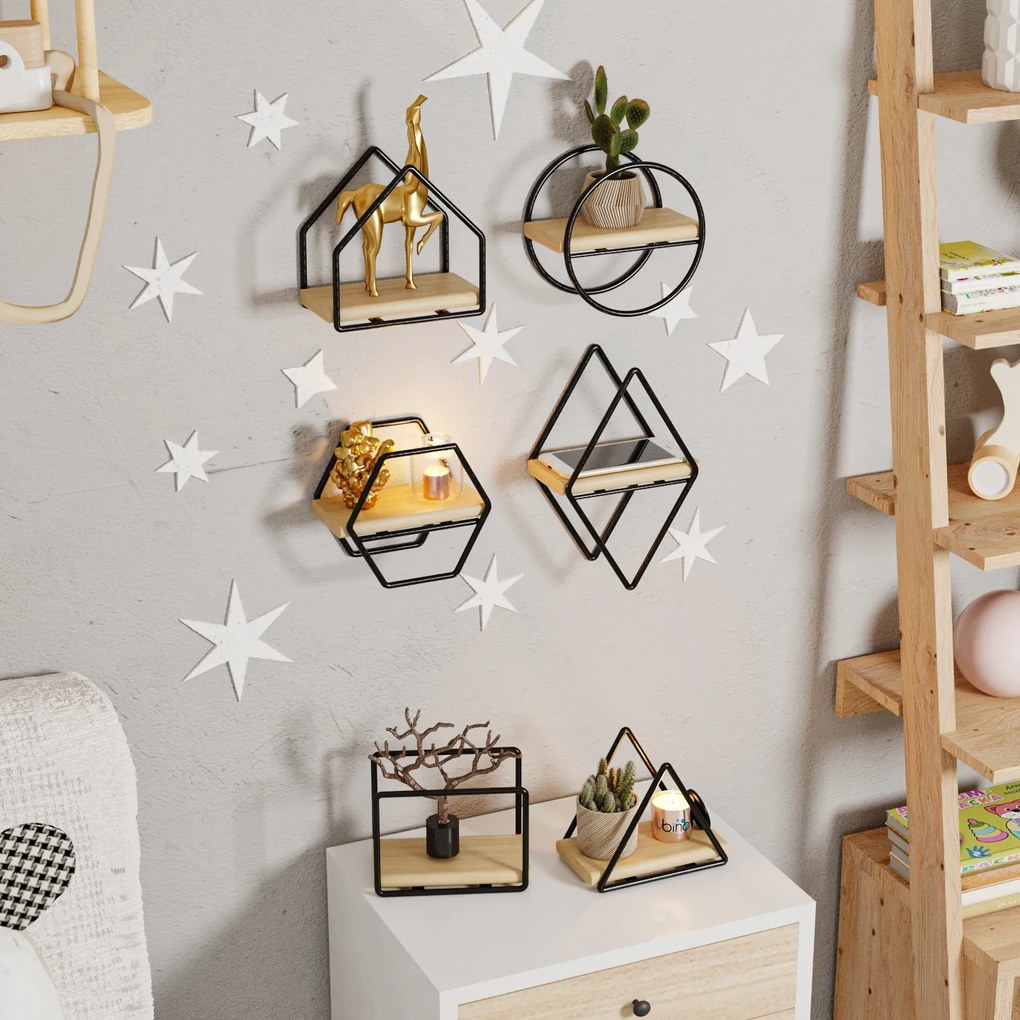 Súprava 6 ks políc Miniatúrne police čierna/hnedá