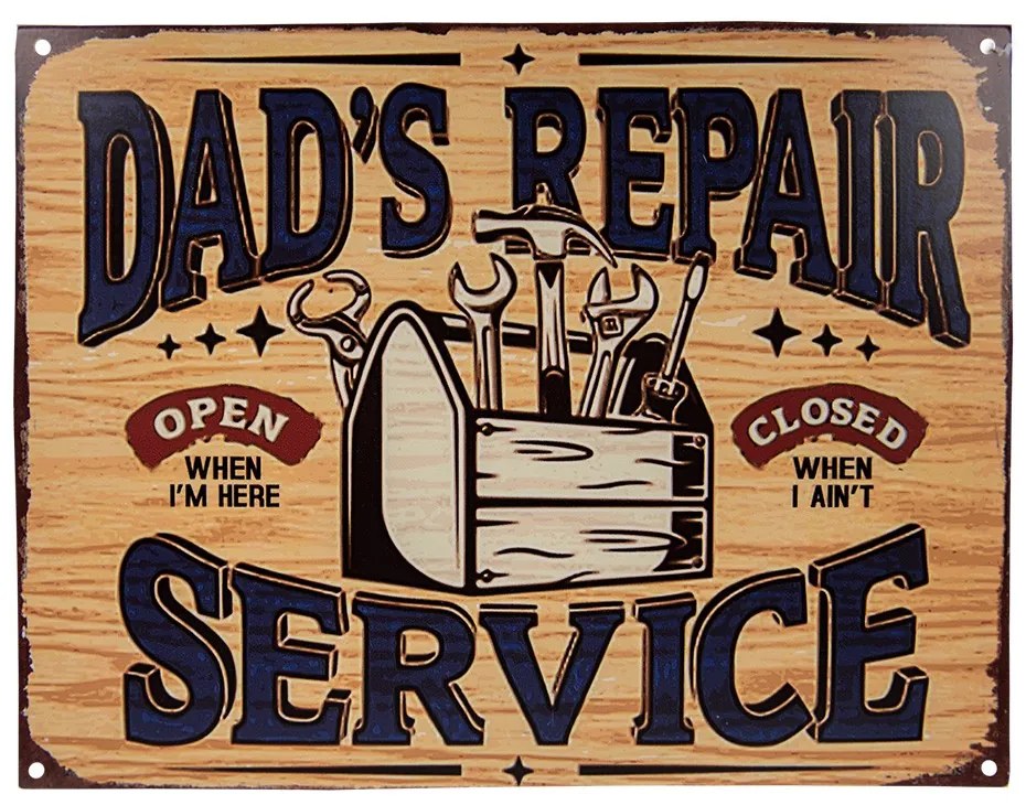 Béžová nástenná kovová ceduľa Dad´s Repair Service - 33*1*25 cm