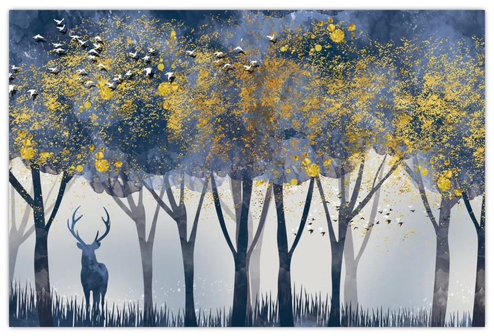 Obraz jeleňa v lese (90x60 cm)