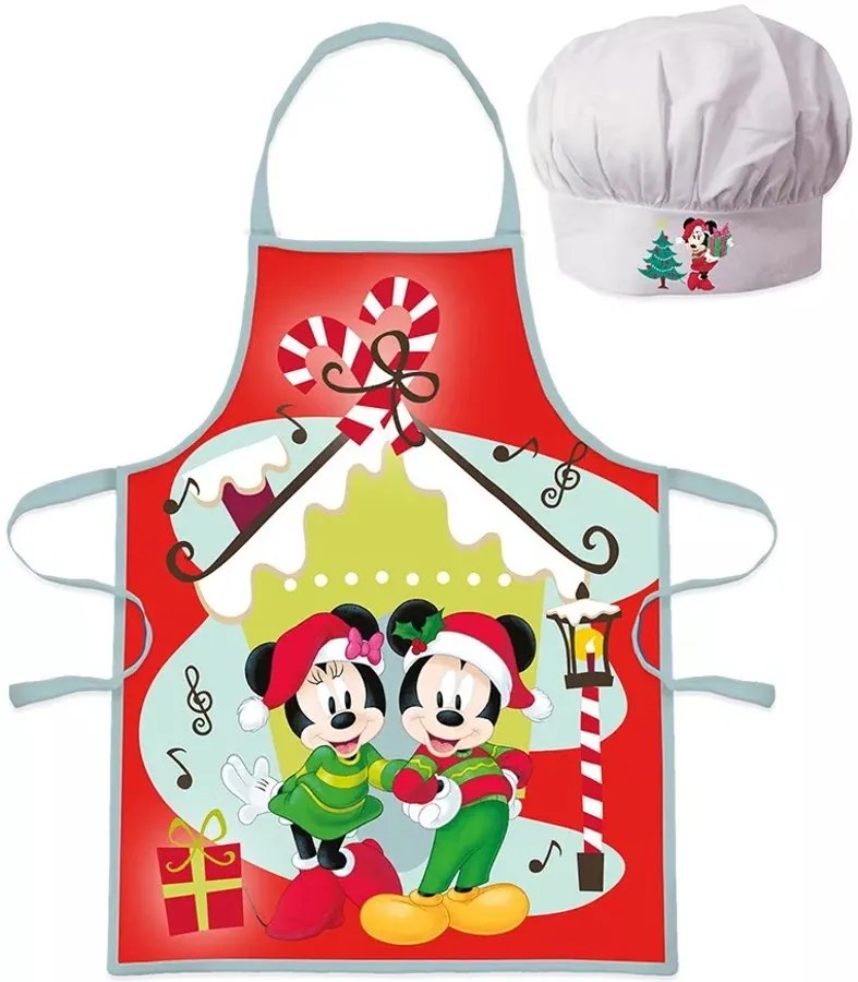 Vianočná zástera s kuchárskou čiapkou Mickey & Minnie Mouse - 2 diely - pre deti 3 - 8 rokov
