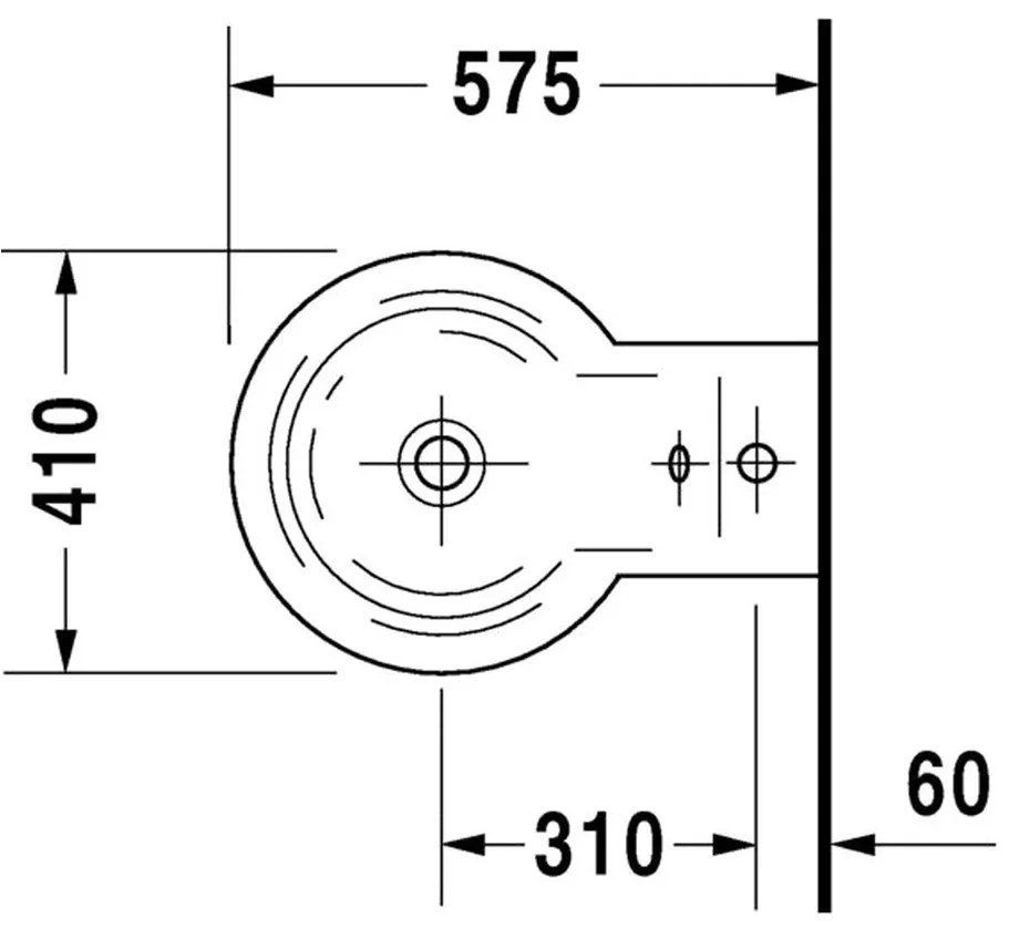 Duravit Starck 1 - Závesný bidet, 1 otvor pre armatúru prepichnutý, 410 x 575 mm, biely 0274150000