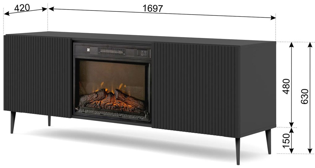 TV skrinka/stolík s elektrickým krbom FPB 2D 170 C Rowanna (čierna). Akcia -20%. Vlastná spoľahlivá doprava až k Vám domov. 1125091