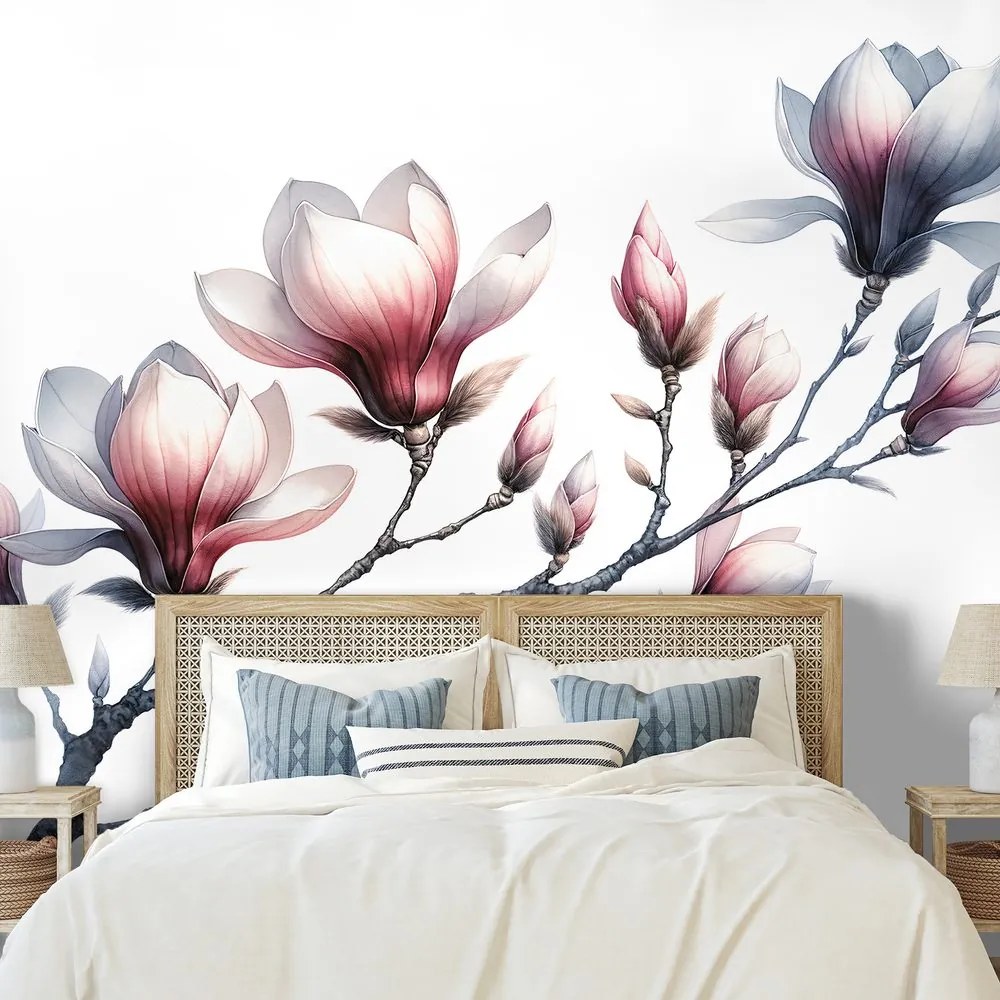 Fototapeta jemné magnólie na bielom pozadí