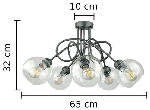 Prisadený luster EVIE 5xE27/60W/230V antracit/číra