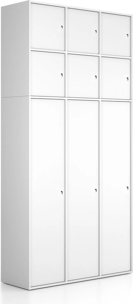 Nadstavba pre skrine FRAME, 6x dvere, 1299 x 450 x 854 mm, cylindrický zámok, biela