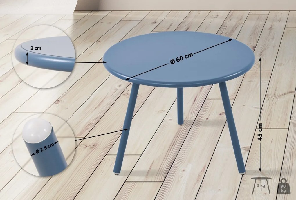 Konferenčný stolík Minot - v45 x Ø60 cm - Modrá