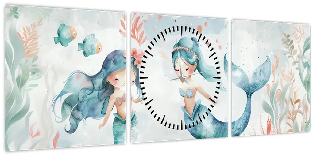 Obraz - Morské panny (s hodinami) (90x30 cm)