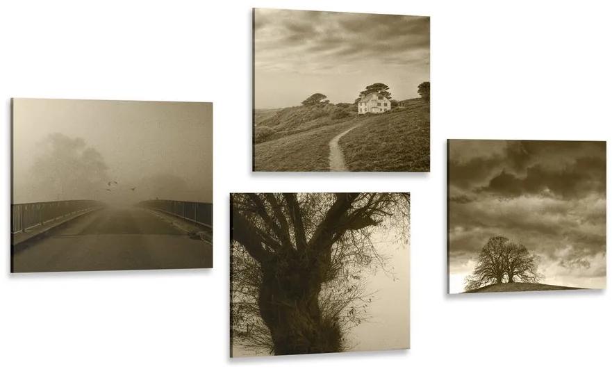 Set obrazov tajomná príroda v sépiovom prevedení Varianta: 4x 60x60