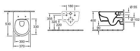 Villeroy & Boch Villeroy Boch - Inštalačný systéme ViConnect + tlačidlo biele + závesné WC 370x530mm, DirectFlush + sedátko s poklopom SoftClosing SET 3