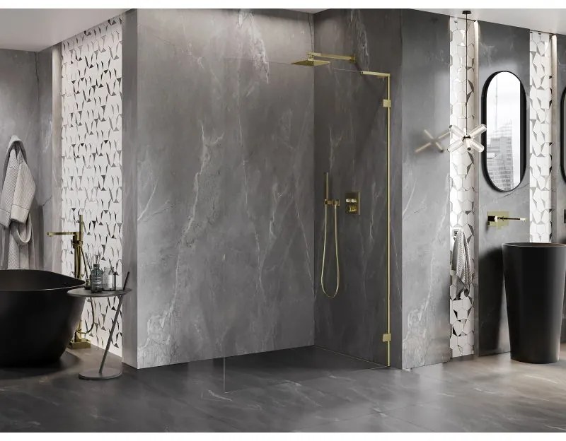 Mexen, Mexen Lunar L sprchová stena pravá 60 x 200 cm, priehľadná 8 mm, zlatá - 830L-060-000-50-00-P