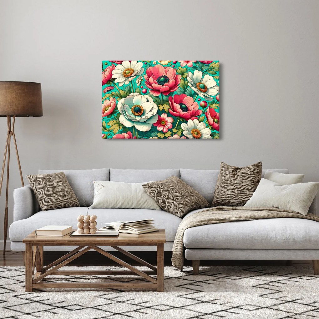 Obraz - Kvety na modrom pozadí (90x60 cm)