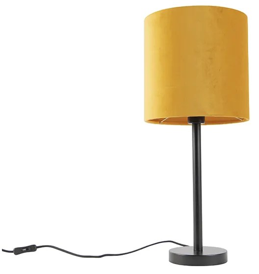 Stolná lampa Art Deco čierna so žltým tienidlom 25 cm - Simplo