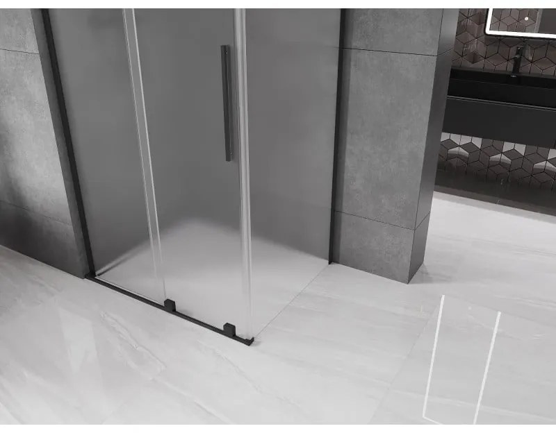 Mexen Velar L, sprchový kút s posuvnými dverami 120 x 70 cm, 8mm sklo námraza, čierna matná, 871-120-070-33-70