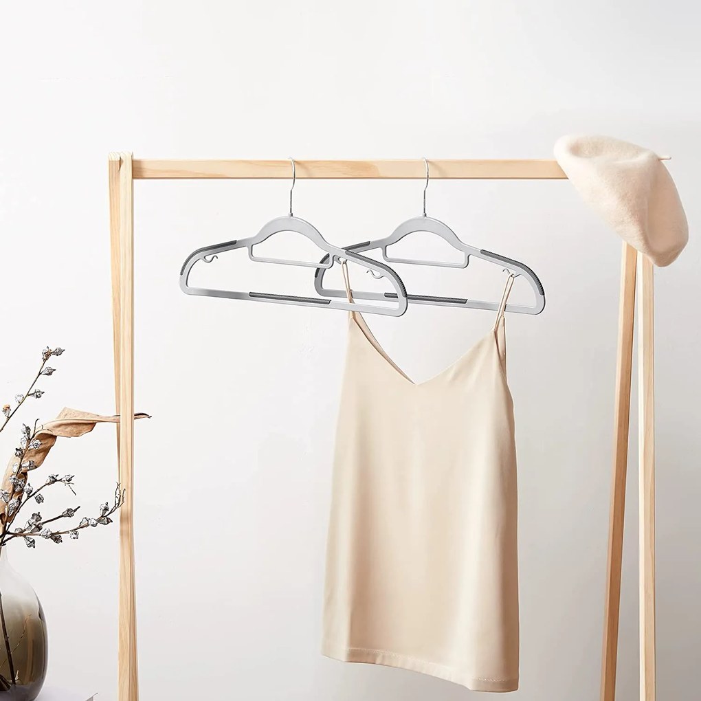 Protišmykové vešiaky na šaty, 30 kusov, sivé