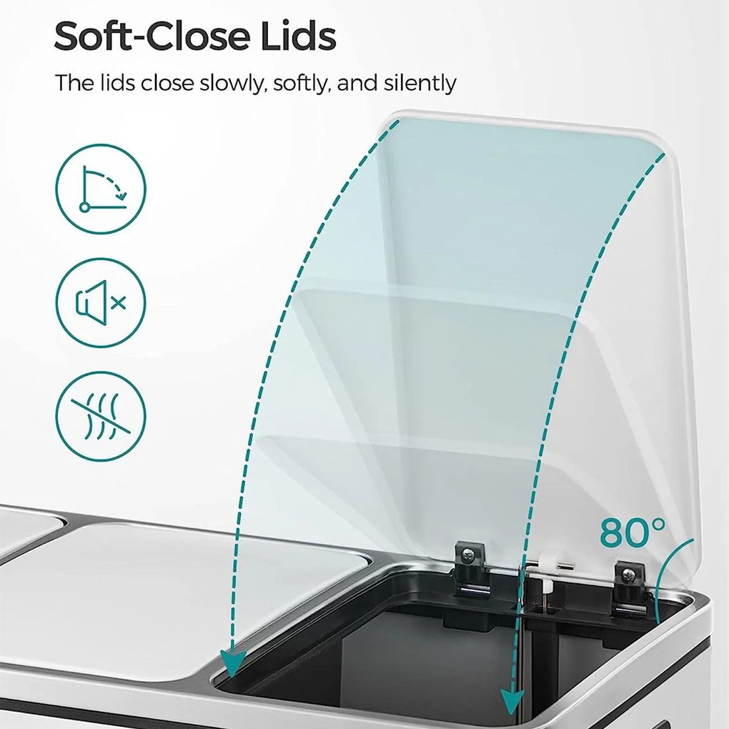 Kuchynský odpadkový kôš, 3 x 18 L, pedálový s 3 priehradkami, biely