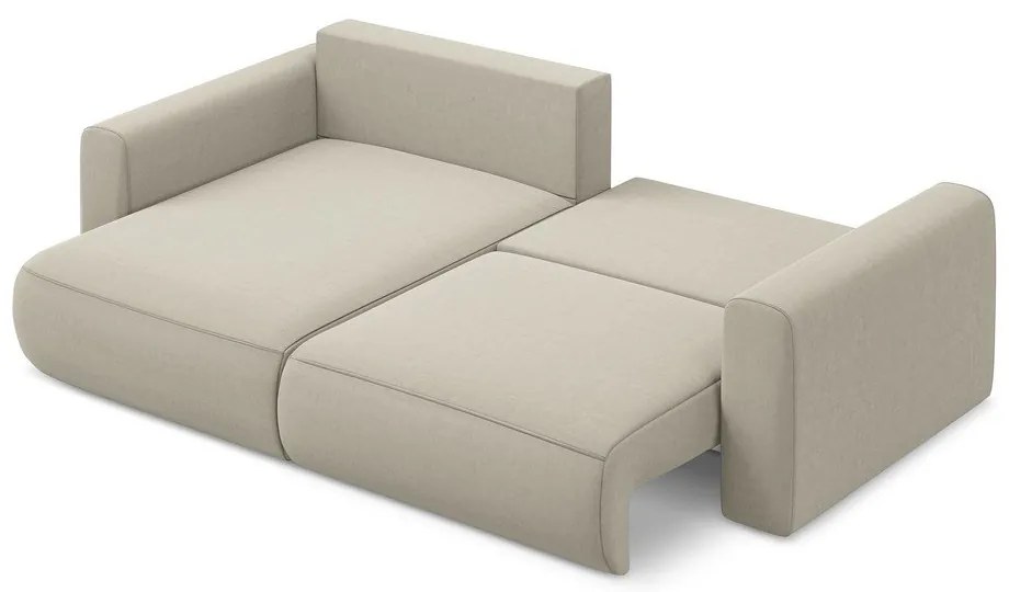 Béžová zamatová rozkladacia/s úložným priestorom rohová pohovka (ľavý roh/s leňoškou) Kapua – Makamii