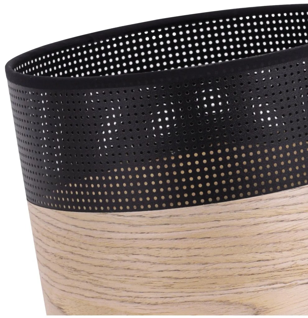 Závesné svietidlo Wood, 1x béžová dubová dýha/čierne PVC tienidlo, (fi 20cm)