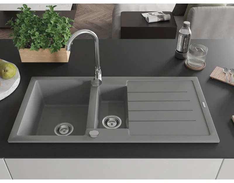Mexen Andres - granitový drez 100,0x50,0cm, 1,5-komorový, šedá, 6515101510-71