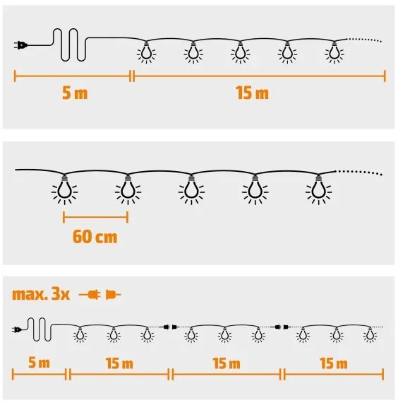 Solight WO794 - LED vonkajší dekoratívny svetelný reťaz GIRLANDA 25xE12 20m IP44 teplá biela