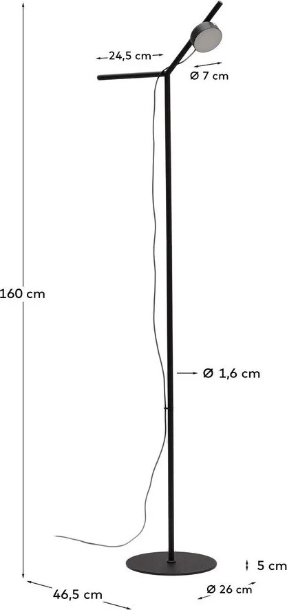 Čierna LED stojacia lampa so stmievačom (výška 160 cm) Orey – Kave Home
